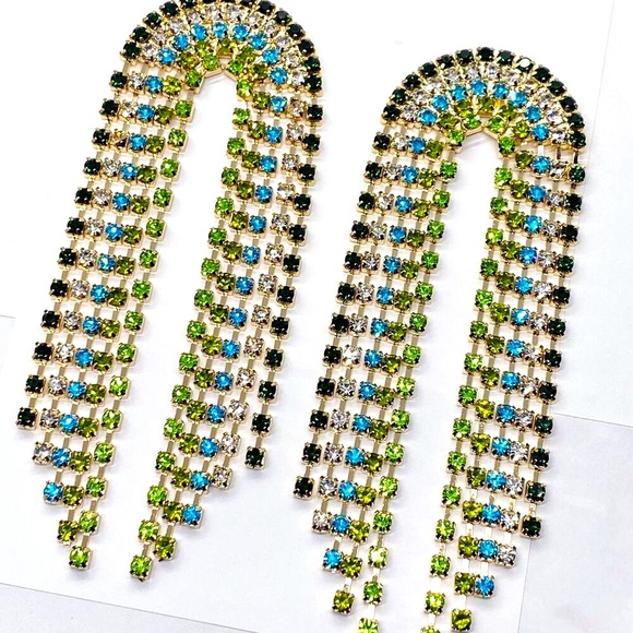 Free People Jewelry - NEW Green Rainbow Rhinestone Dangle Earrings